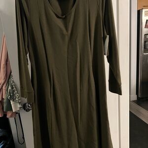 Chic Olive A-Line Long Sleeve Midi Dress